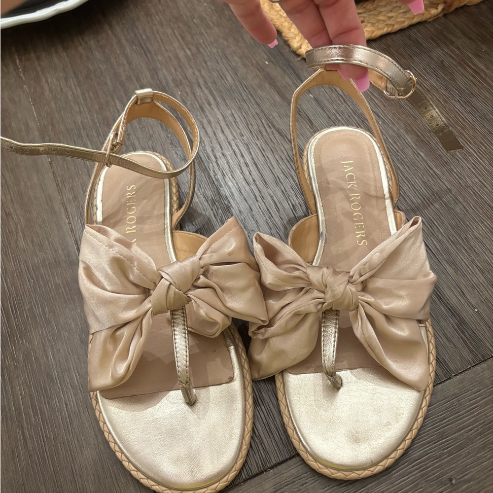 Jack Rogers Gold Sandals with Bow Design